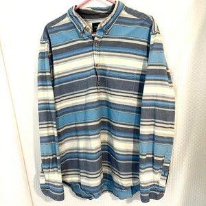 American Eagle Shirt Mens Blue Stripe Half Button Up Casual Shirt Size XXL